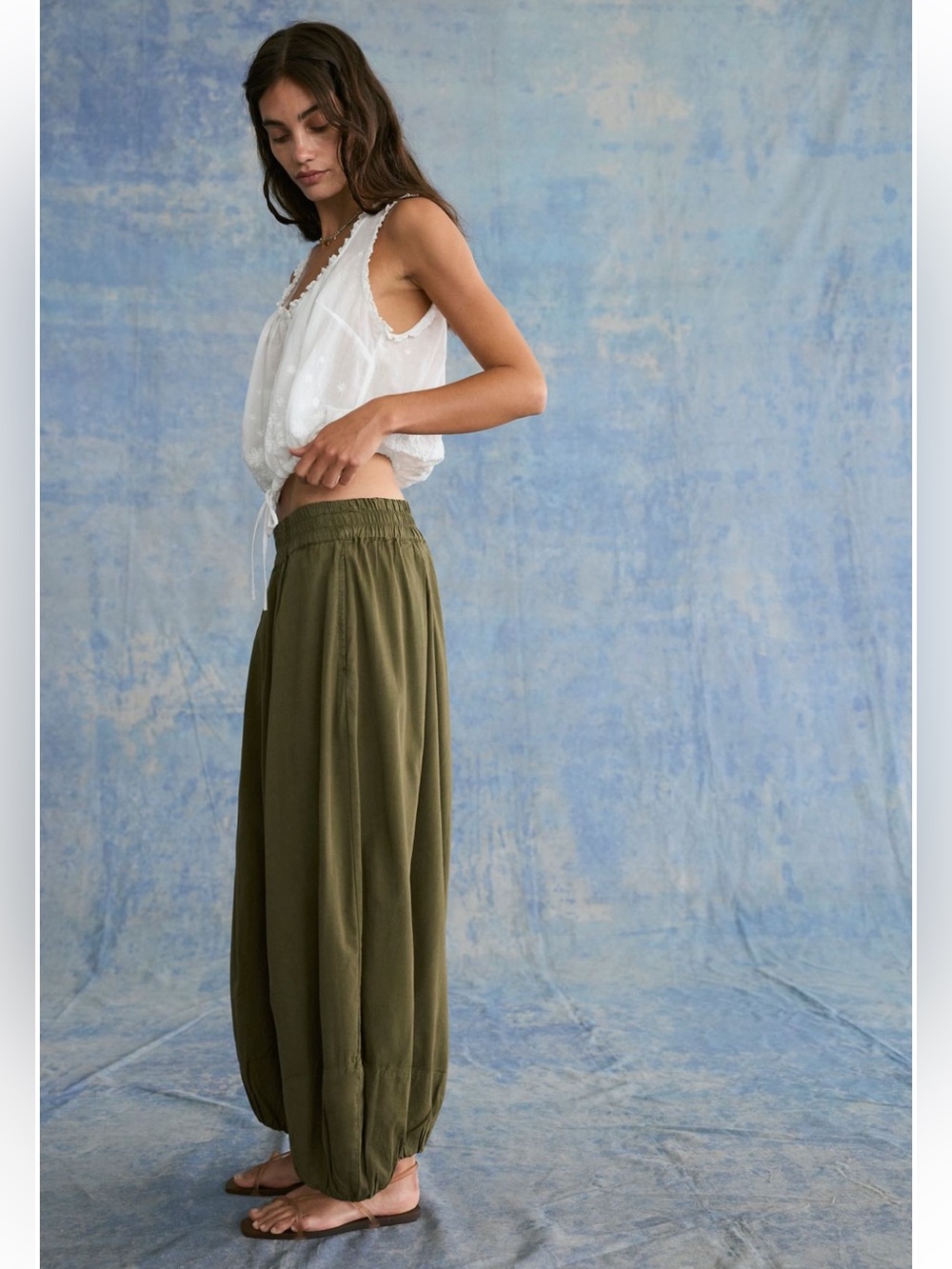 Free People Moonflower Pull On Balloon Pants XS Sage Dark Green Harem Wide Leg - Picture 5 of 12